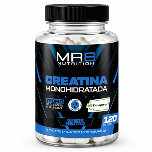 Creatina Creapure® Monohidratada - 120 Cápsulas Veganas Sin Gluten - 3000mg de Creatina Pura - Textura Suave y Fáciles de Tomar - Sin OGM - 100% Vegano - Fuerza, Energía y Rendimiento Deportivo
