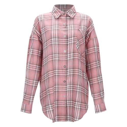 Trachtenbluse Damen Kariert, Long Bluse Lang Blusenhemd Longbluse Tracht Lässig Holzfällerhemd Oversize Kariert Lange Outdoor Karierte Rosa
