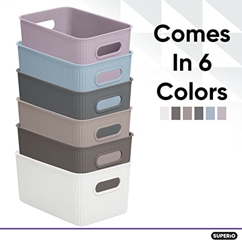 Superio Ribbed Collection - Decorative Plastic Lidded Home Storage Bins Organizer Baskets, Medium Grey (1 Pack - 5 Liter) Stackable Container Box, For Organizing Closet Shelves Drawer Shelf #TOP6