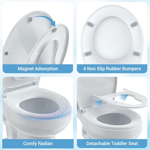 Toilet Seat Cover, White Round Toddler Toilet Seat with Secure Lock, Dual-Function Design, Child-Friendly and Adult-Friendly, Easy to Install for Growing Families
