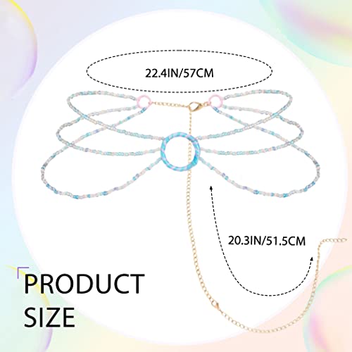 Evild Summer Waist Beaded Chain Colorful Beads Belly Chain Beach Rainbow Waist Chain Layered Waist Jewelry For Women And Girl (Blue-Pink) #TOP3
