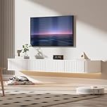 PURFINO Floating TV Stand Unit with RGB LED Light - 160CM Wall Mounted TV Cabinet with Upgraded Storage & Rounded Edges, Modern TV Media Console for 55-65 Inch TVs