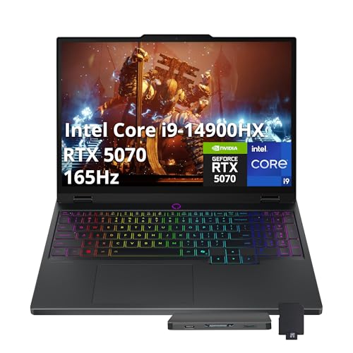 Image of Lenovo Legion 5 15.1 inch WQXGA 165Hz Gaming Laptop, Intel i9-14900HX, 32GB DDR5, 1TB SSD, NVIDIA GeForce RTX 5070 8GB GDDR7, 24-Zone RGB Backlit Keyboard, Wi-Fi 7, Win 11, Black, 1TB Docking Station Set