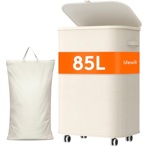 Image of Lifewit 85L Large Laundry Basket with Wheels and Lid, White