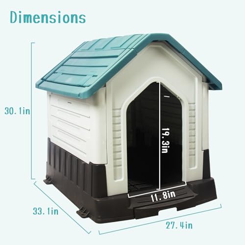Dog House Indoor Outdoor Durable Waterproof Pet Plastic Dog House for Medium Large Dogs Insulated Puppy Shelter Kennel Crate with Air Vents and Elevated Floor (Blue, 33.1" Wx27.4 Dx30.1 H) - Image 3