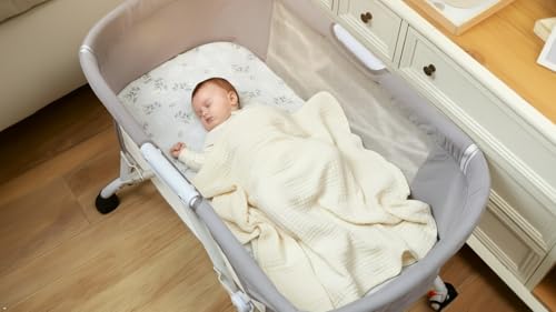 Image of Onacosht Muslin Bassinet Sheets 33 inchx19 inch, 3 Pack, Green, Floral and Cactus | 100% Cotton, Compatible with Mika Micky, KoolaBaby 3-in-1, BabyBond, HARPPA & RICUTON Bedside Bassinets. breathable.
