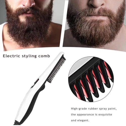 Image of Electric Hair Straightening Brush Comb, Heated Styling Tool for Men's Beard and Hair, Black and White