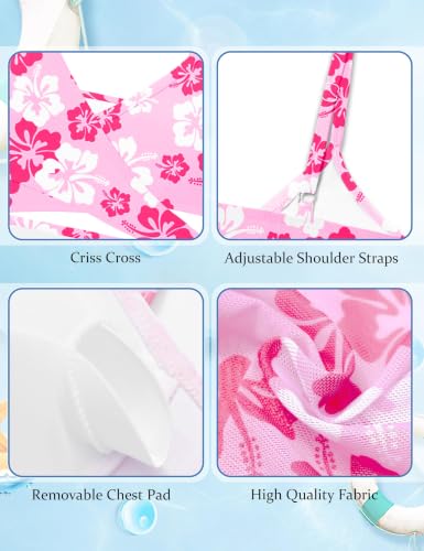 Image of Girls Swimsuits 3 Piece Bathing Suit Allover Printed Criss Cross Bikini Set with Cover Up Skirt Beach Swimwear 7-16 Years