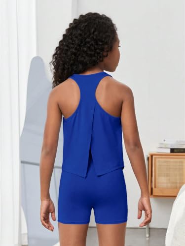 Image of BEAUDRM Girl's 2 Piece Workout Outfits Crop Top and Shorts Athletic Sets