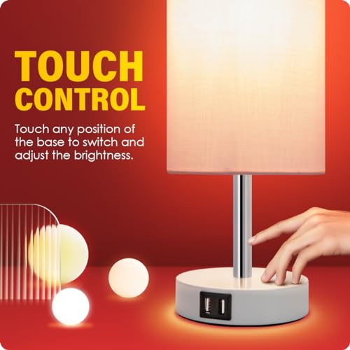 Yarra-Decor Desk Lamp with USB Port, Touch Control Desk Lamp with 3 Levels Brightness, Bedside Table Lamp with Round Pink Shade for Bedroom, Living Room, Dorm, Home Office