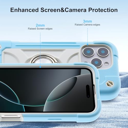 Image of MARKILL Compatible with iPhone with Built-in 360Rotating Ring Stand, Military Grade Drop Protection Full Body Rugged Heavy Duty Case Durable Cover (Ice Blue, iPhone 16 Pro Max 6.9 inch)