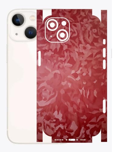 Image of AtOdds - Full Body Back Screen Guard Protector Film - 3D Textured Lamination Wrap Skin Sticker for iPhone 13 mini | Scratchproof Matte Finish (Design - Red Camo)