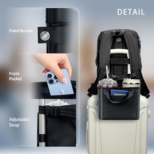 Luggage Cup Holder for Suitcases - Free Hand Drink Carrier, Multifunctional Travel Cup Holder Fits Suitcase Handles, Travel Accessories (Black)4