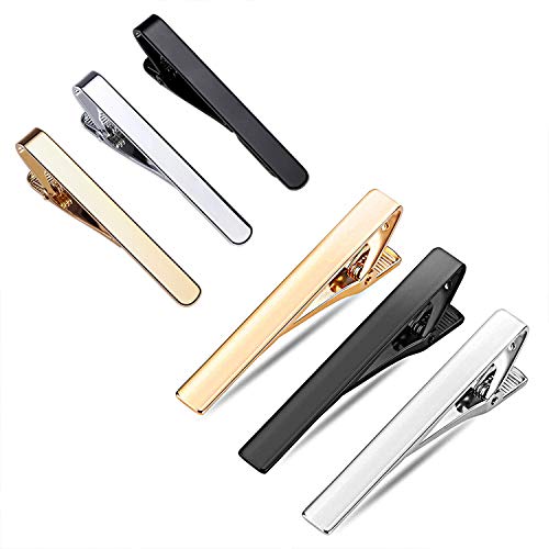 6 Pieces Mens Ties Clips Silk Tie Bar Set, Silver, Black and Golden Square and Round Edges, Best Gifts for Your Father, Lover and Friends in Wedding, Party, Meeting