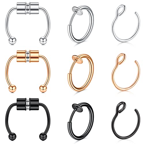 MODRSA Fake Septum Fake Nose Ring Magnetic Septum Piercing Magnetic Septum Ring Clip on Septum Ring Fake Nose Rings Hoops Fake Nose Piercing
