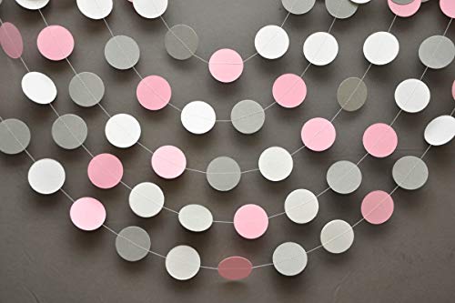 Boston Creative Company Pink Grey White Paper Garland Baby Nursery Decor Baby Shower Decorations Girl Birthday Decoration Wedding Decorations Bridal Shower Decorations