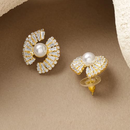Image of Rubans Stud Earrings American Diamond Zirconia Stylish Jewellery Gift for Women & Girls