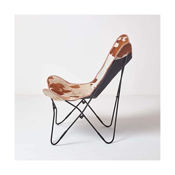 HOMESCAPES Leather Butterfly Chair Vintage Style Retro Armchair with Black Steel Hairpin Legs 100% Real Leather Cow Hide Modern BKF Sling Chair Accent Chair Seat - Image 4