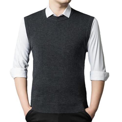 Men Wool Blend Knit Vest Casual Crewneck Sleeveless Sweater Slim Pullover Knit Waistcoat