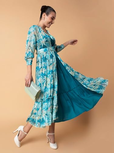 Image of SHOWOFFFF Women Solid Fit and Flare Casual Dress | Shoulder Straps Sleeveless Cotton Dress for Womens | Midi Dress for Women's