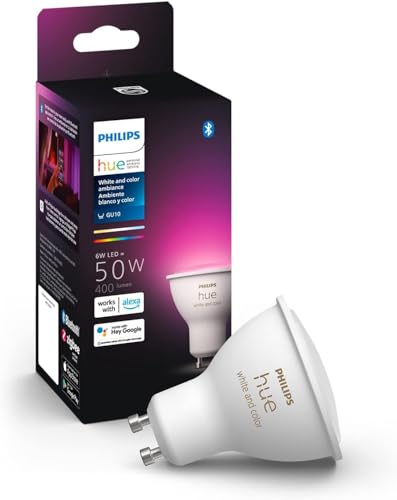 Philips Hue Smart 50W GU10 LED Bulb - White and Color Ambiance Color-Changing Light - 1 Pack - 400LM - Indoor - Control with Hue App - Works with Alexa, Google Assistant and Apple Homekit