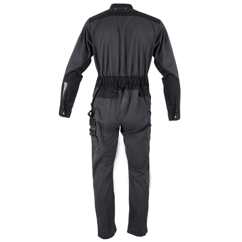 LMA Workwear 4116 POTASSIUM Einfacher Overall mit Zweifarbigem Verschluss am Offizierskragen, Größe M, Beininnenlänge 84cm, Dunkelgrau/Schwarz