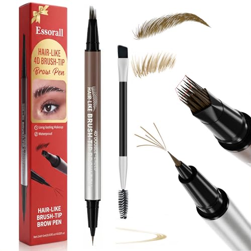 Eyebrow Pencil for Women, 2-in-1 Microblading Eyebrow Pen with 4D Square & Ultra-Fine Tips, Waterproof Long-Lasting Brow Pencil, Hair-Like Strokes for Natural Fuller Brows with Brow Brush, Light Brown