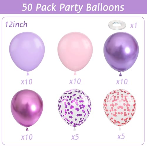 Image of Purple and Pink Balloons - 50Pcs 12 inch Metallic Purple Pink Confetti Latex Balloons for Birthday Bridal Shower Wedding Party Decorations