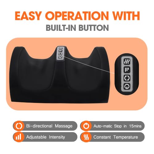 Image of Black Foot Massager with Heat Electric Foot and Calf Massager with Roller Deep Shiatsu Feet Massage for Plantar Fasciitis Neuropathy & Pain Relief Gifts for Women & Men