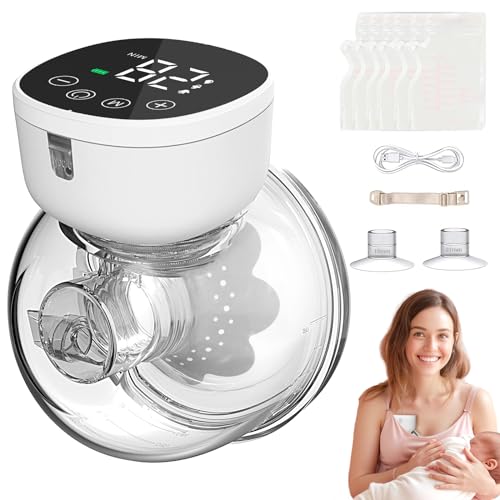 Breast Pump Hands Free: Wearable Breastfeeding Pumps with 3 Modes 9 Levels, Electrical Breast Pump LED Dispaly Low Noise Pain Free for Baby Feeding Rechargeable Wireless 19/21/24MM Flanges (