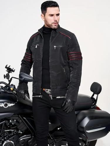 Men's Retro Casual Personalized Embroidery Long Sleeve Faux Leather Street Motorcycle Jacket3