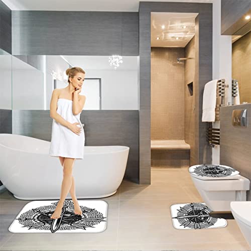 Badematten Set 3D Wikinger Kompass absorbierend 3-teiliges Flanell-Badezimmerteppich-Set maschinenwaschbare weich… – Bild 6