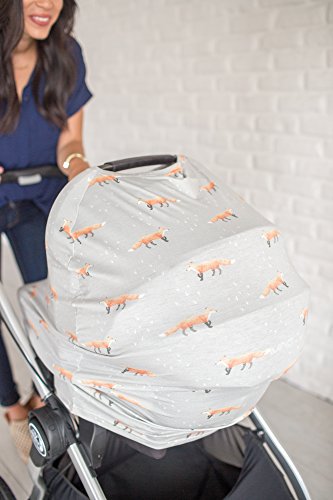 Image of Copper Pearl Nursing Cover for Breastfeeding - Multi-Use Baby Car Seat Cover, Stroller Cover & Breast Feeding Cover Up for Women, Stretchy Breathable High Quality Cover for Boy or Girl,Grey with Foxes