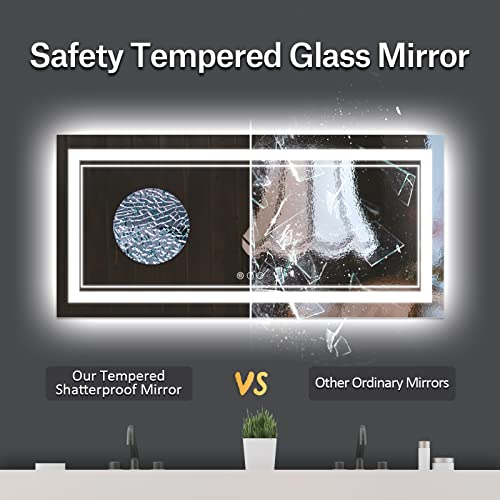 72 x 32 Inch LED Mirror for Bathroom with Front and Backlit,Large Lighted Bathrooom Mirrors for Wall,3 Colors Stepless Dimming Bathrooom Vanity Mirror LED Lights, Anti-Fog, Memory