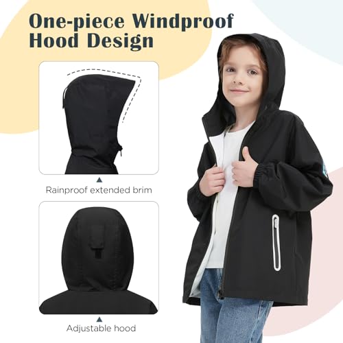 Kids Rain Jacket with Air Vents Mesh Lined, Hooded Raincoats with Extended Brim for Boys Girls4