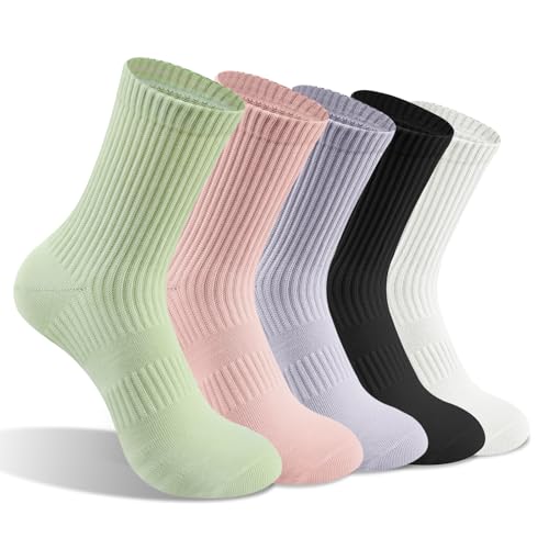 GOWAAW 5 Pairs Cotton Crew Socks