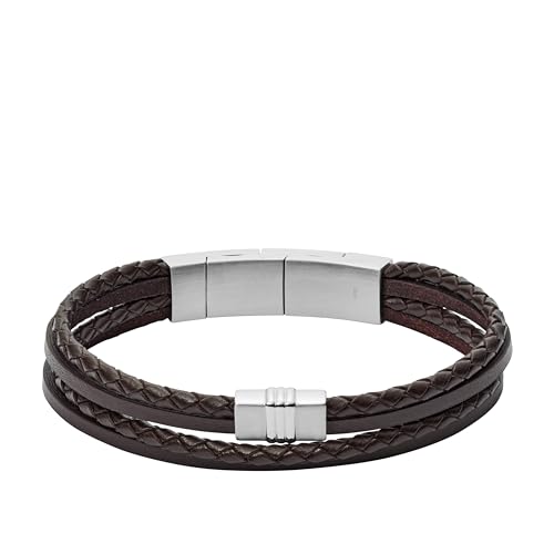 Image of Fossil Men's Casual Stainless Steel and Genuine Leather Bracelet for Men