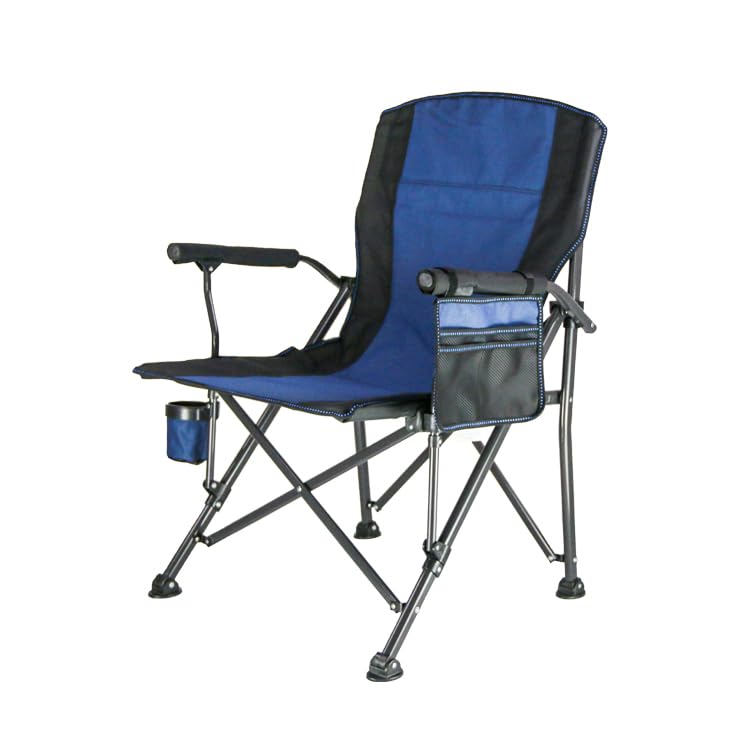 TCTNT Deluxe Folding Camping Chair, 600D Oxford Fabric, with Cup Holder, Side Storage Bag, Supports up to 150kg (Navy/Black)