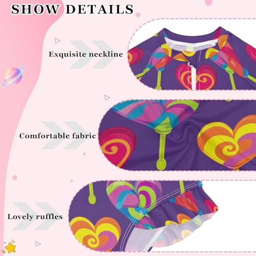 Kawaii Heart Lollipop Girls Long Sleeve Swimsuit UPF 50+ Rashguard Swimwear One Piece Bathing Suit 212203584