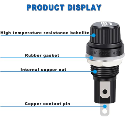 MKBKLLJY 8 Pcs Panel Mount Fuse Holder 5x20mm 12V DC 250V AC Waterproof Weatherproof Screw Cap Fuse Holders with Pre-Soldered Wires 120MM/4.72inch 20AWG 16PCS 10A/15A Glass Tube Fuses - Image 3