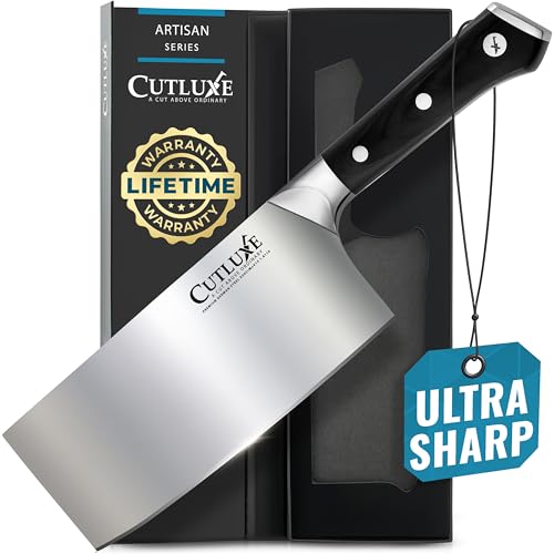 Cutluxe Cleaver Knife - 7 Inch Vegetable and Meat Butcher Knife - High Carbon German Steel - Full Tang Ergonomic Handle Design