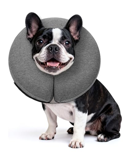 Image of MIDOG Inflatable Dog Cone, Soft Donut Recovery Collar Alternative After Surgery to Help Prevent Licking, Comfy E Collar with Neck Pillow Design, Grey, M+