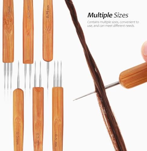 Mikikit 2 Sets Dreadlocks Crochet Hooks Set Wood Material with 0.5mm and 0.75mm Smooth Surface Hooks for Wig Weaving and Braid Craft, Safe to Hands and Hair Without Tangling - 5