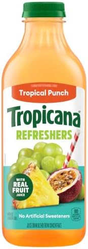 Tropicana Refreshers Tropical Punch Juice Drink, with Real Fruit Juice, 46 fl oz Bottle