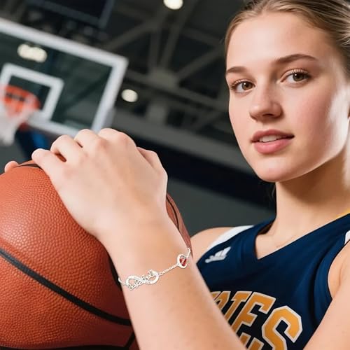 Image of Softball /Volleyball /Soccer /Basketball Bracelet for Girls Teen Women,14K Gold Plated Infinity Charm Link Bracelet Sports Accessories Jewelry Gifts for Lovers Players Team Coach