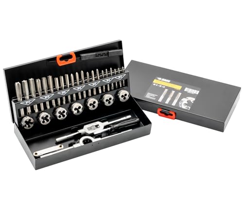 BAER Gewindeschneider Set M3-M12 HSS-G | Gewindeschneidsatz Gewindebohrer & Schneideisen | Innen- und Außengewinde schneiden | Windeisen & Schneideisenhalter | Metallkassette