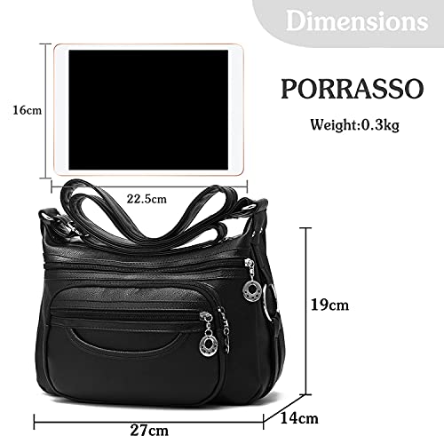 PORRASSO Women Crossbody Bag Multi-pocket Waterproof Shoulder Bag Messenger Bag3