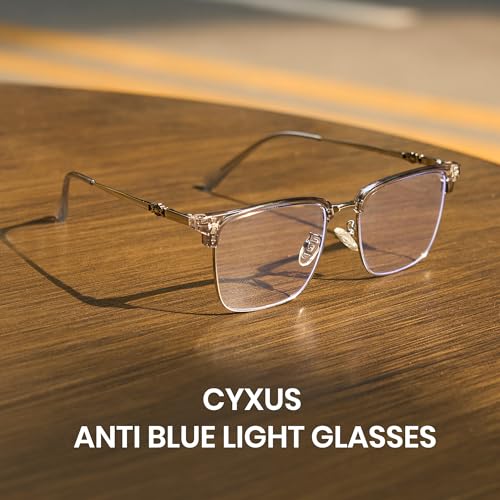 Image of Cyxus Retro Blue Light Glasses Men - Square TR90 Metal Blowline Frame Stylish Trendy for Computer Daily Work 8252