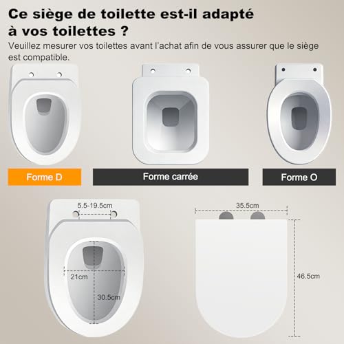 Abattant WC en D SURFOU blanc à frein de chute déclipsable