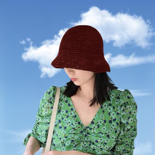 Image of Womens Floppy Straw Sun Hat Packable Wide Brim Summer Beach Hat Foldable Crochet Bucket Hats